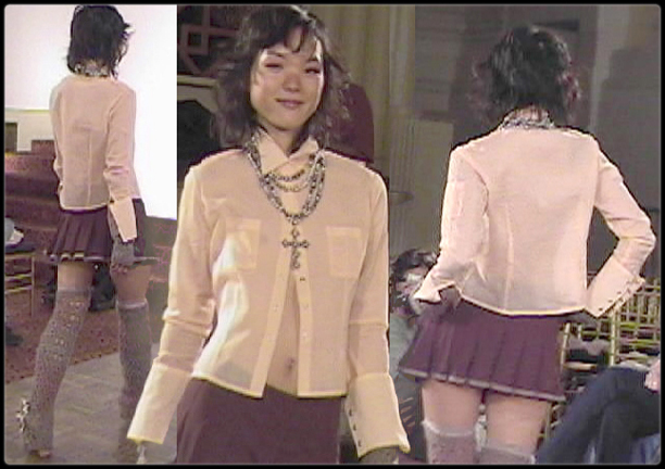 Peach Military Blouse, Chocolate Pleat Skirt