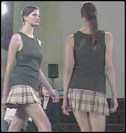 Olive Angel Shell, Tan Plaid Pleat Skirt